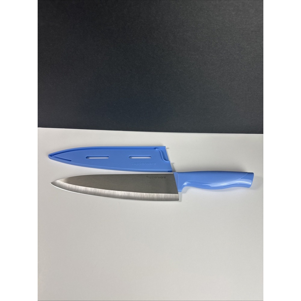 Tupperware 8" Chef Knife with Sheath Light Blue New
